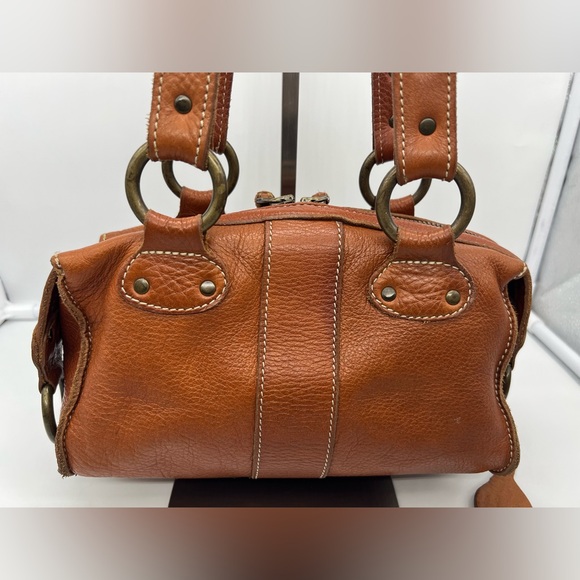 ROOTS VINTAGE Cognac Brown Leather Mini Emily Tassel Double Handles Shoulder Bag - Picture 10 of 16